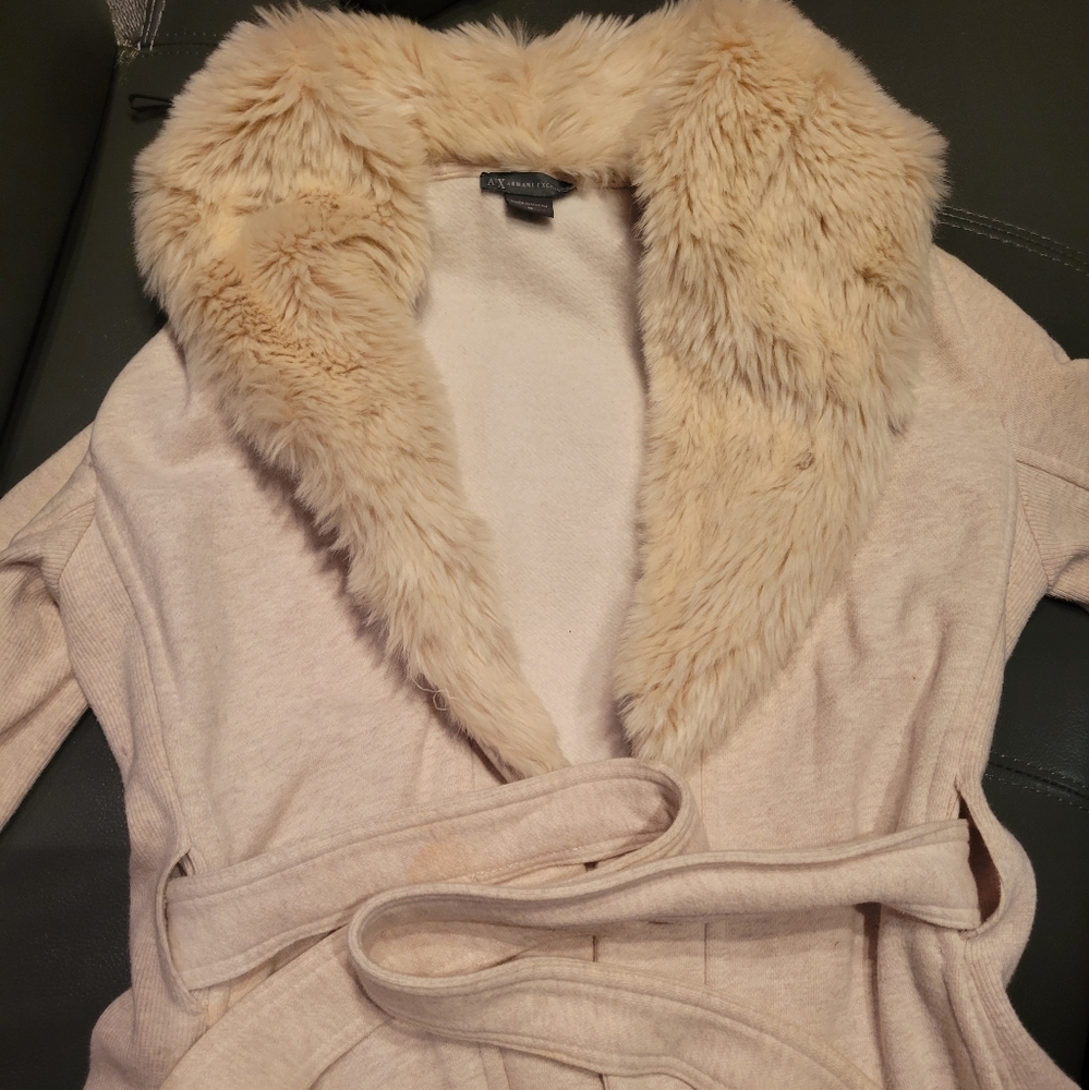 Armani Exchange Fur Collar Belted Sweater - Ladies Size Small